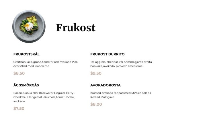 Frukostmeny CSS -mall