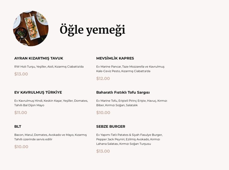 Öğle yemeği menümüz CSS Şablonu