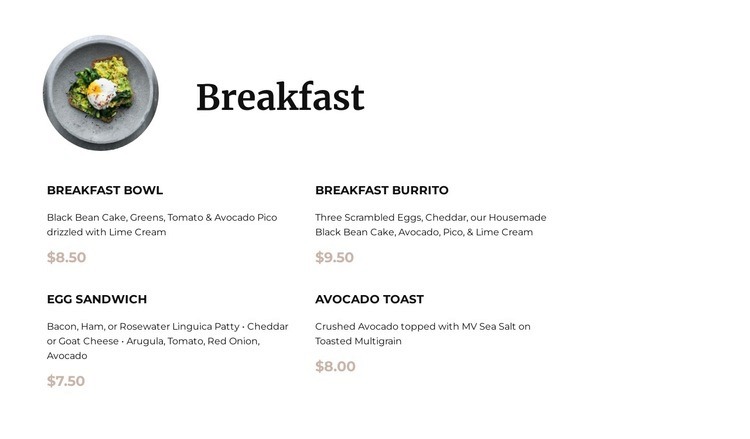 Breakfast menu Webflow Template Alternative