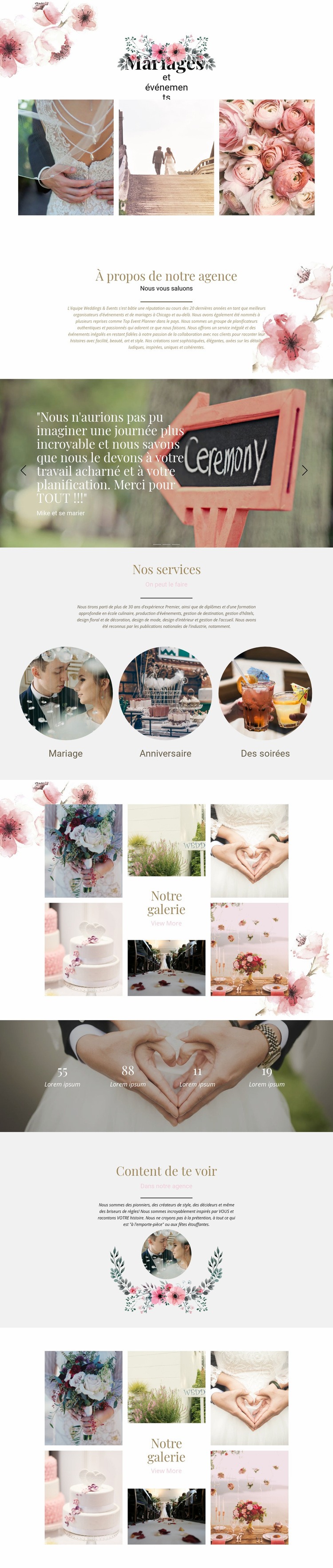 Moments de mariage Maquette de site Web