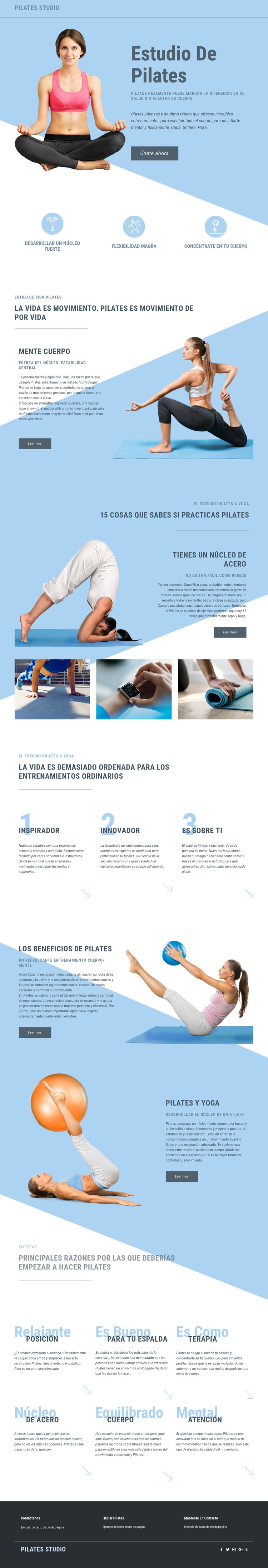 Estudio de pilates y deportes Maqueta de sitio web