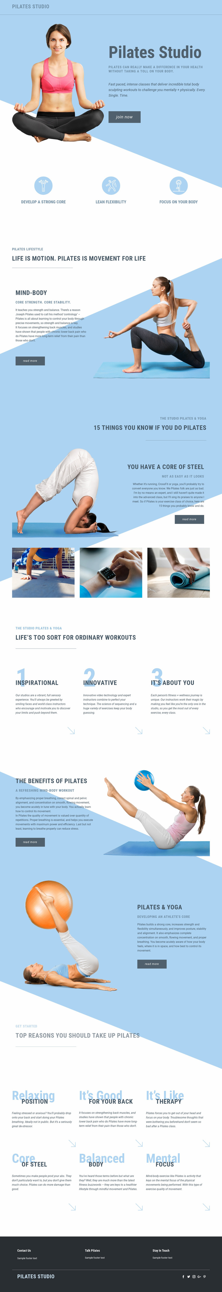 Pilates studio and sports Web Page Design