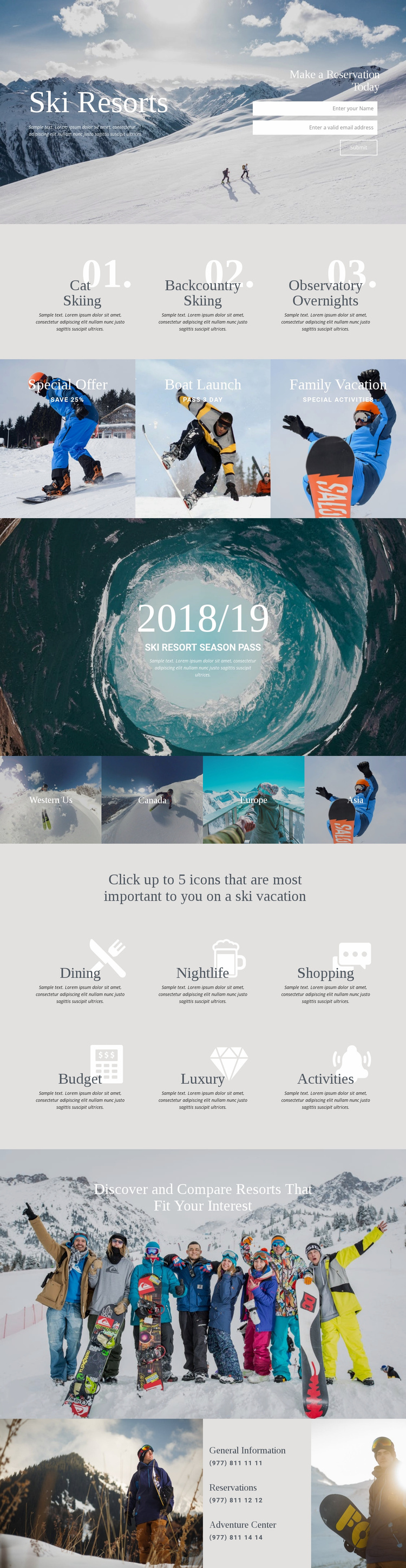 Ski Resorts Landing Page