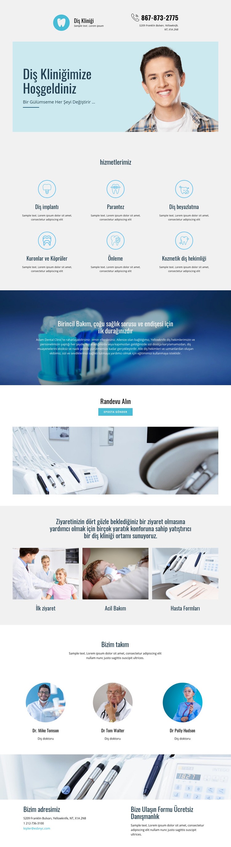 Diş hekimliği kliniği Bir Sayfa Şablonu