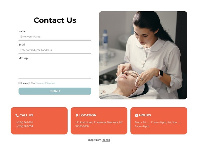 Contacts block with form Homepage Design