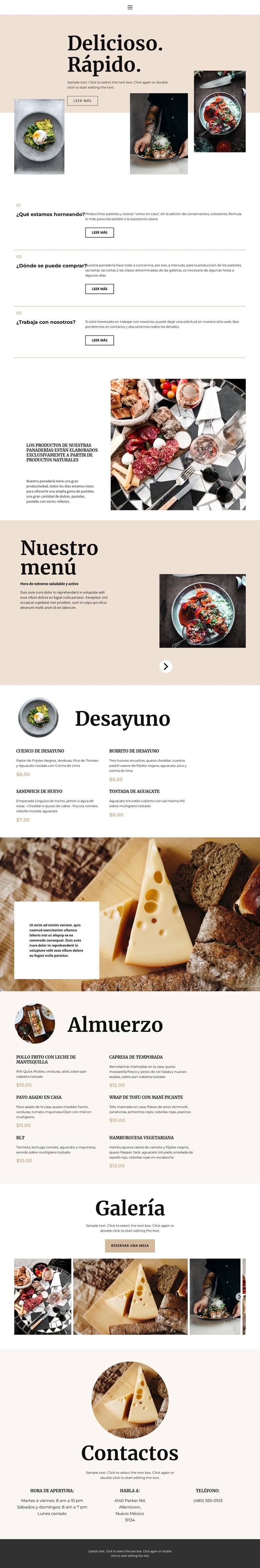 nuevo restaurante Diseño de páginas web