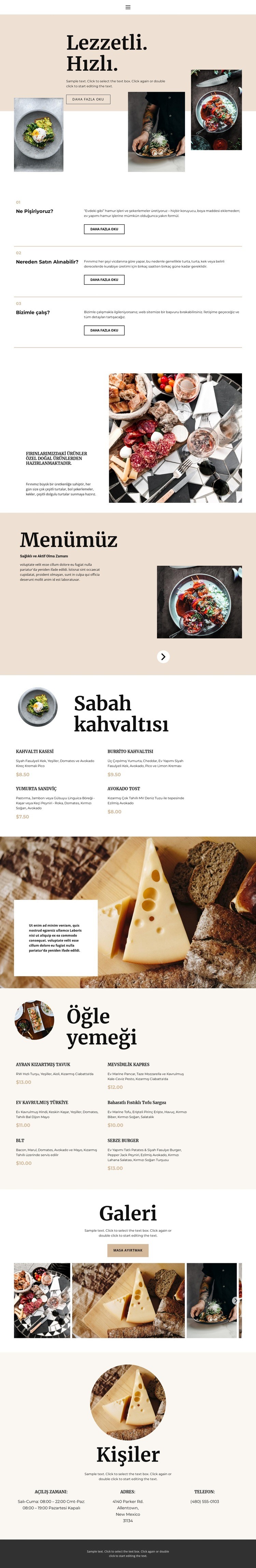Yeni restoran Bir Sayfa Şablonu