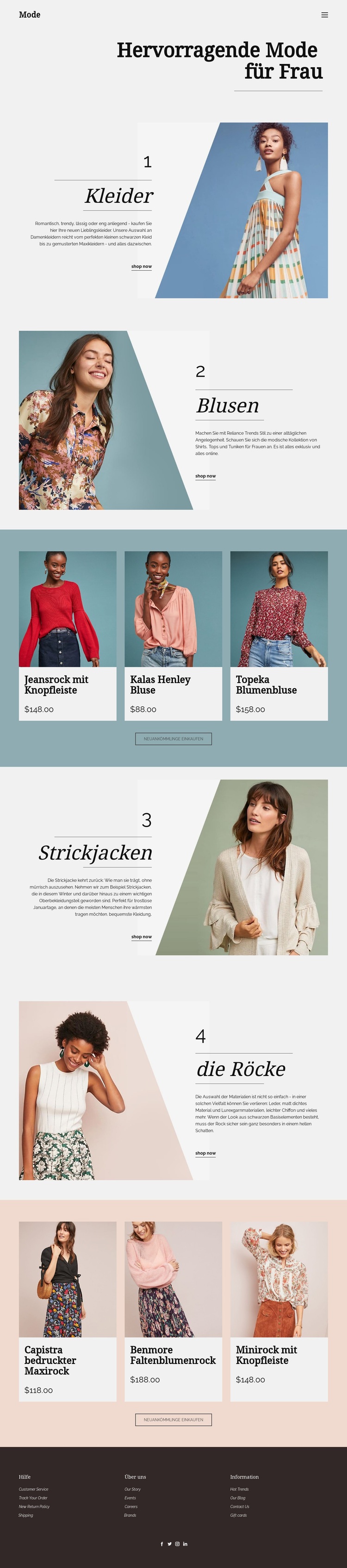 Mode für die Frau Landing Page