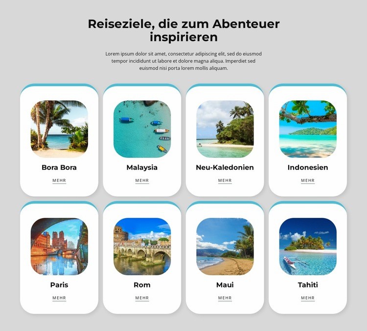 Reisen inspirieren dazu, neue Reiseziele auszuprobieren Website-Modell