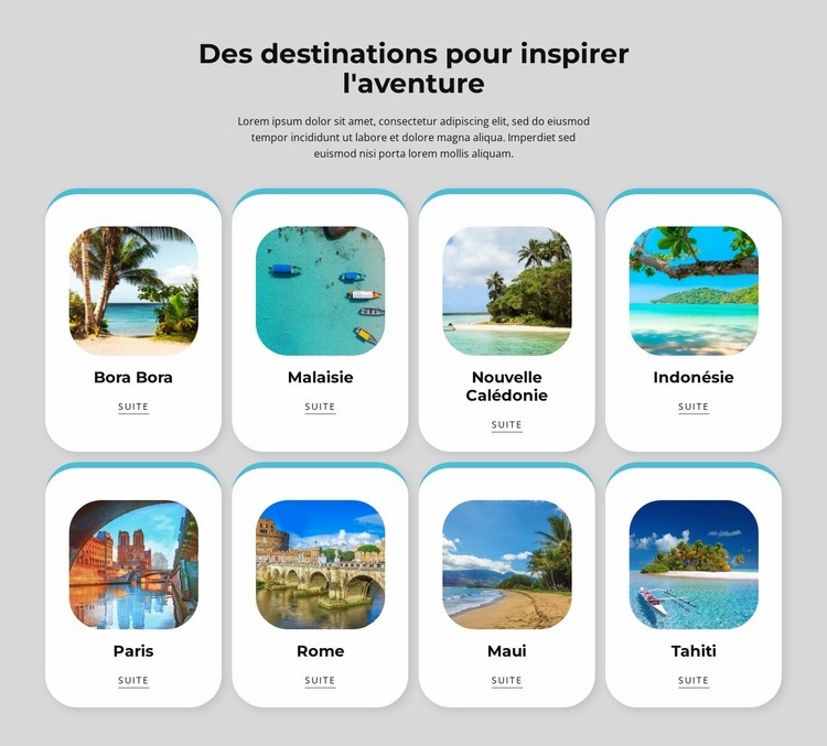 Les voyages inspirent à essayer de nouvelles destinations Modèles de constructeur de sites Web