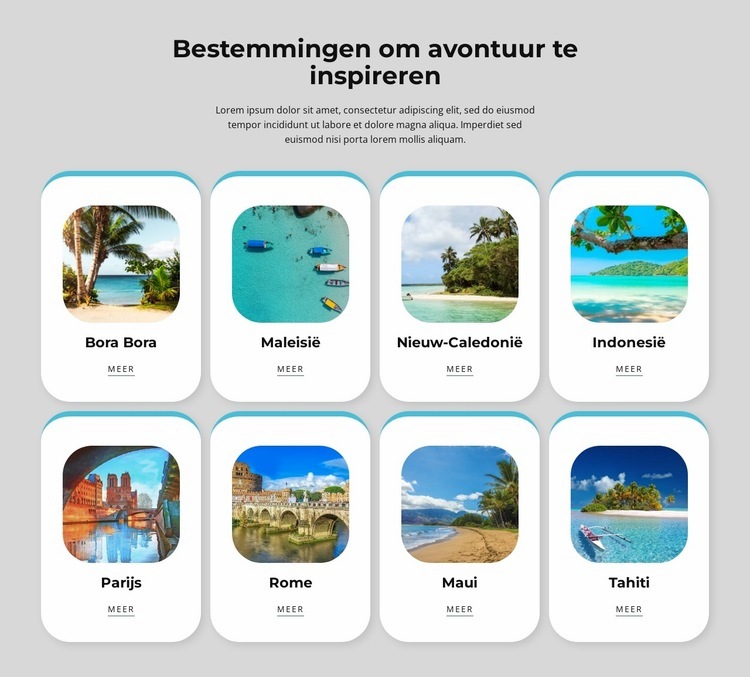 Reisinspiratie om nieuwe bestemmingen te proberen Website Builder-sjablonen