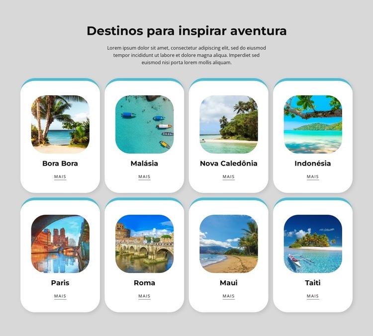 Viagens inspiram a experimentar novos destinos Construtor de sites HTML