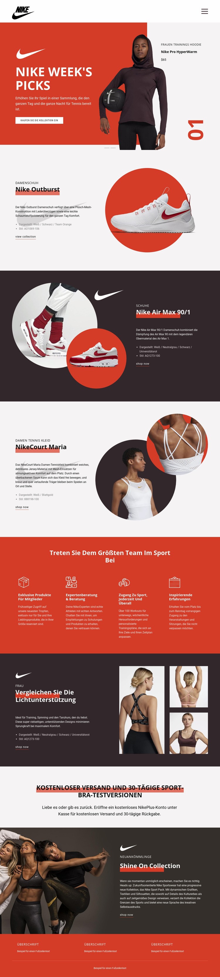 Nike Favoriten Landing Page