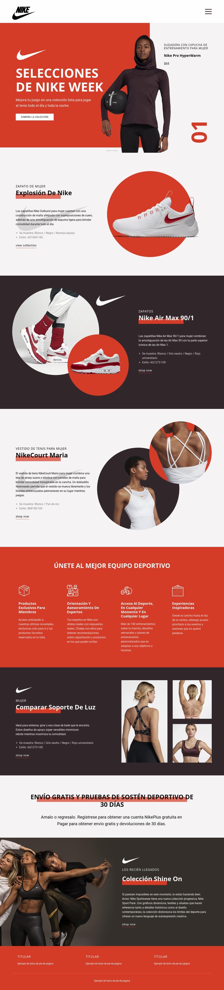 Favoritos de Nike Maqueta de sitio web