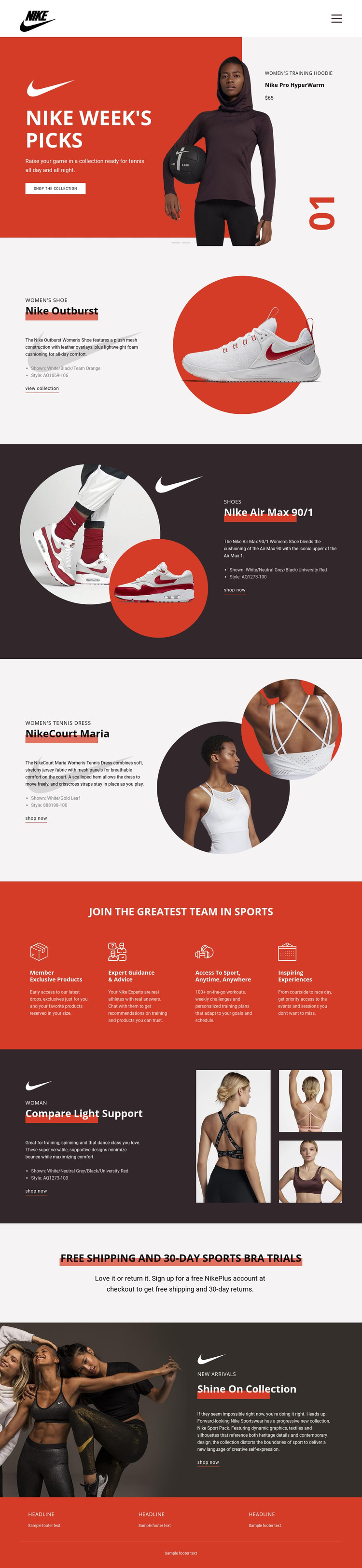 Nike Favorites Homepage Design