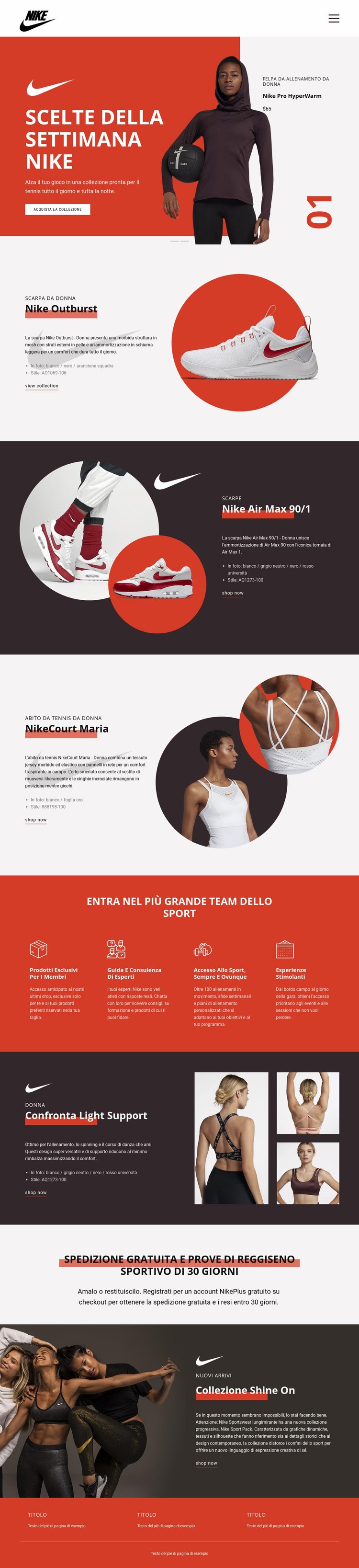 Preferiti Nike Mockup del sito web