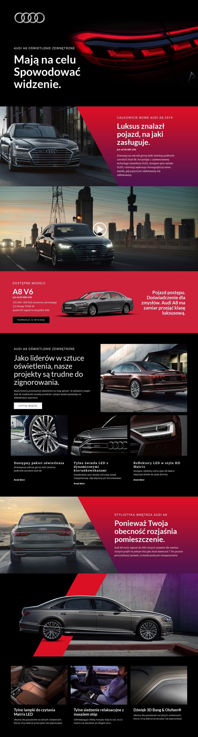 Luksusowe samochody Audi Makieta strony internetowej