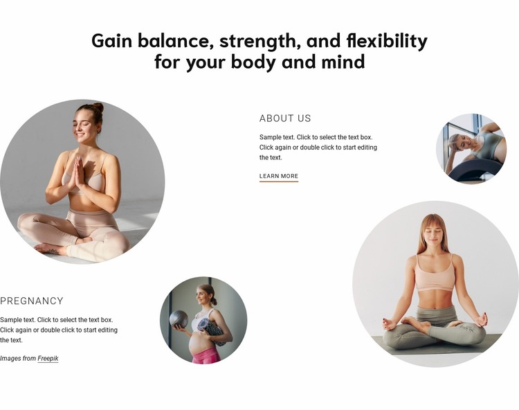 Strength and flexibility for body, Website Mockup