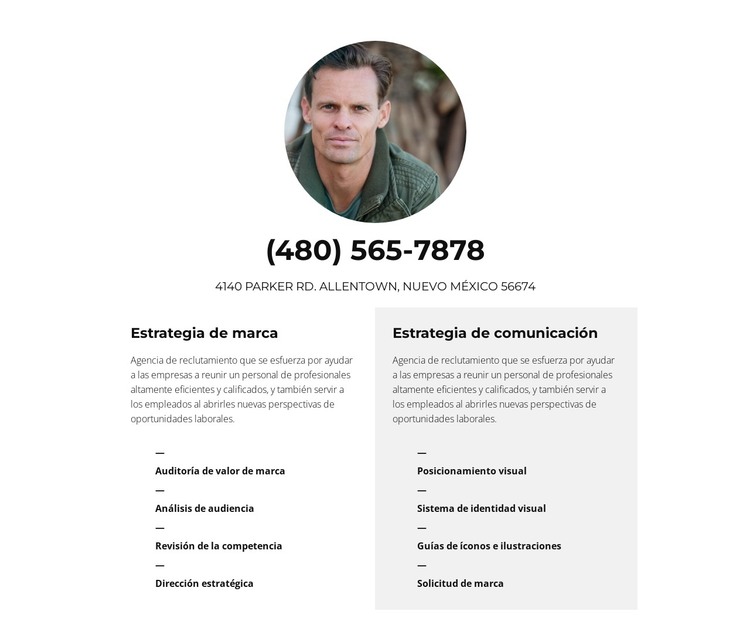 Contactos de nuestro especialista Plantilla HTML