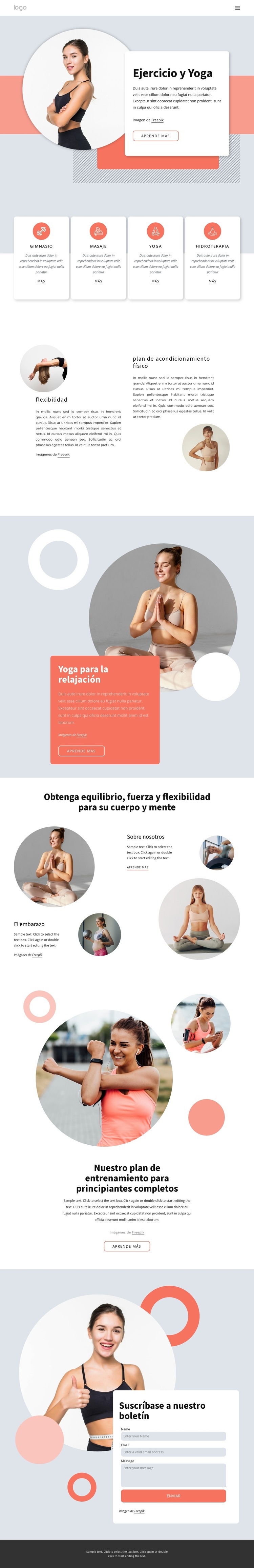 fitness y yoga Diseño de páginas web