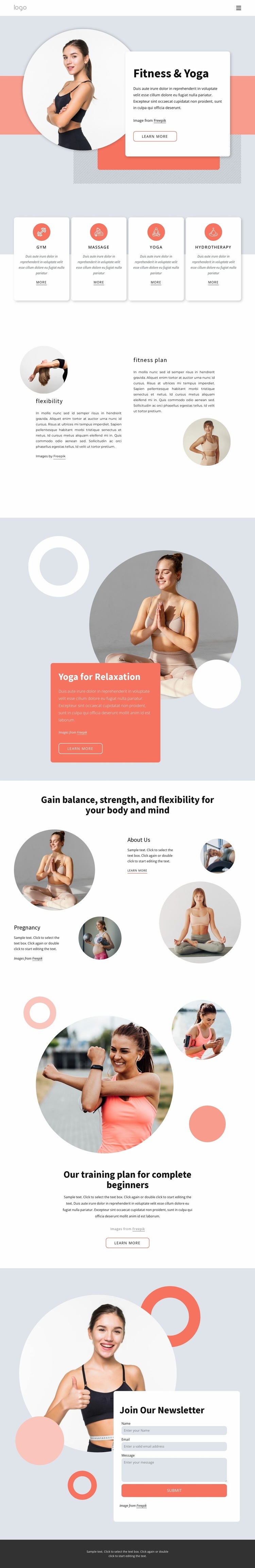 Fitness and yoga Web Page Design