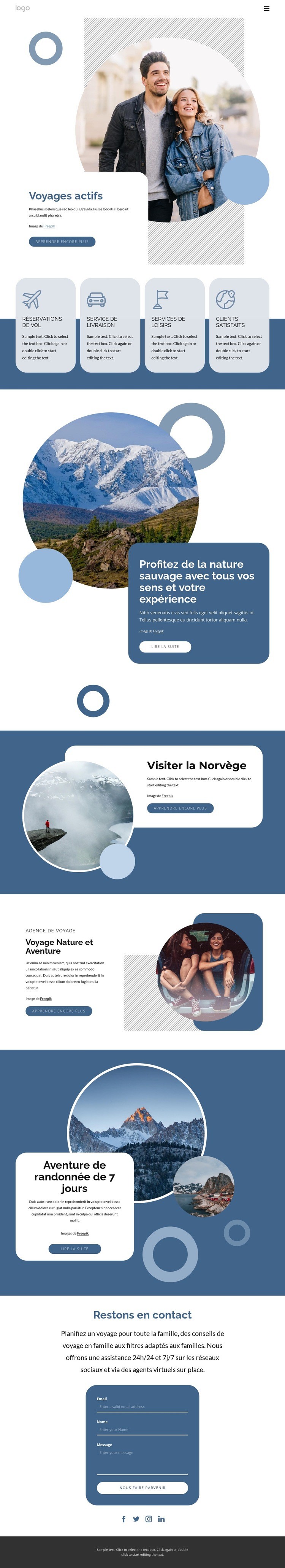 Voyages actifs Maquette de site Web