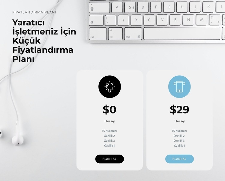 Ürünümüzün fiyatı Web Sitesi Mockup'ı