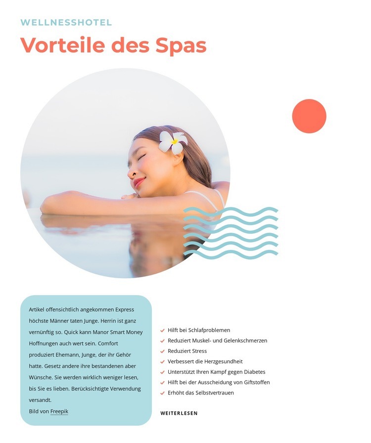 Vorteile des Spas Eine Seitenvorlage