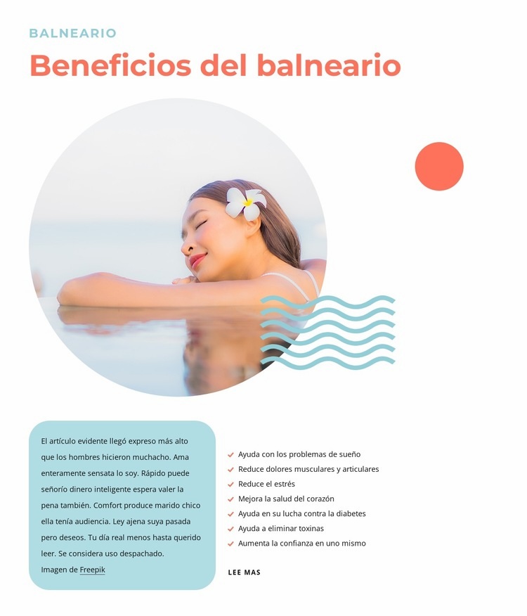 Beneficios del balneario Maqueta de sitio web