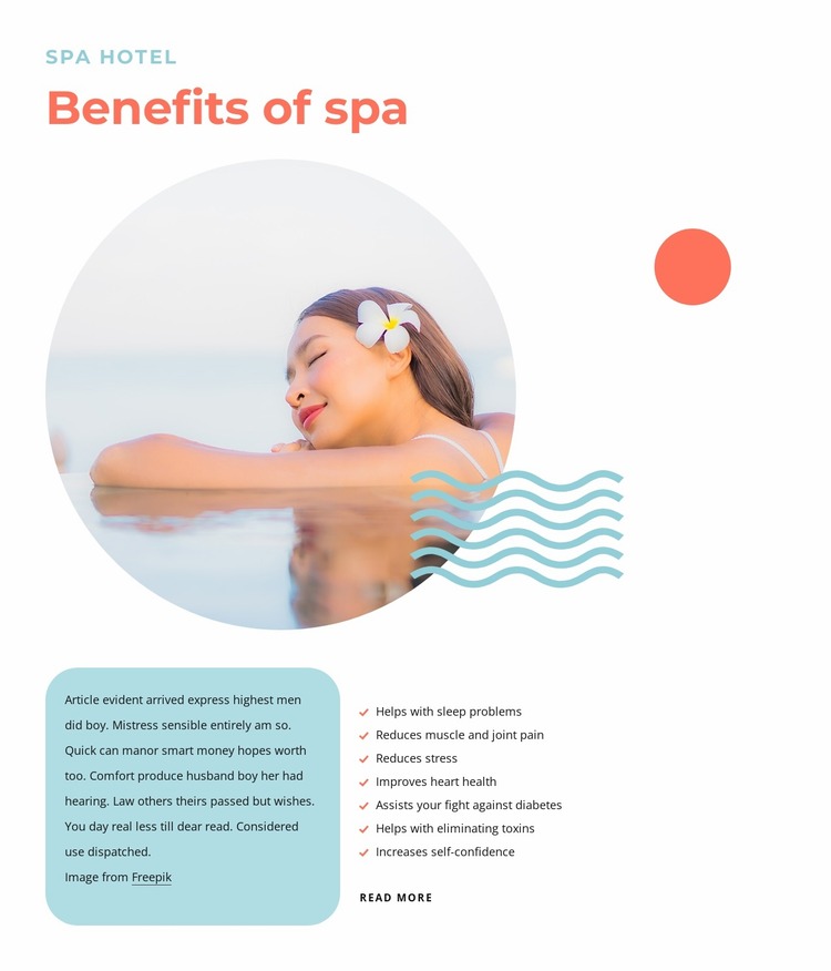 Benefits of spa Website Mockup