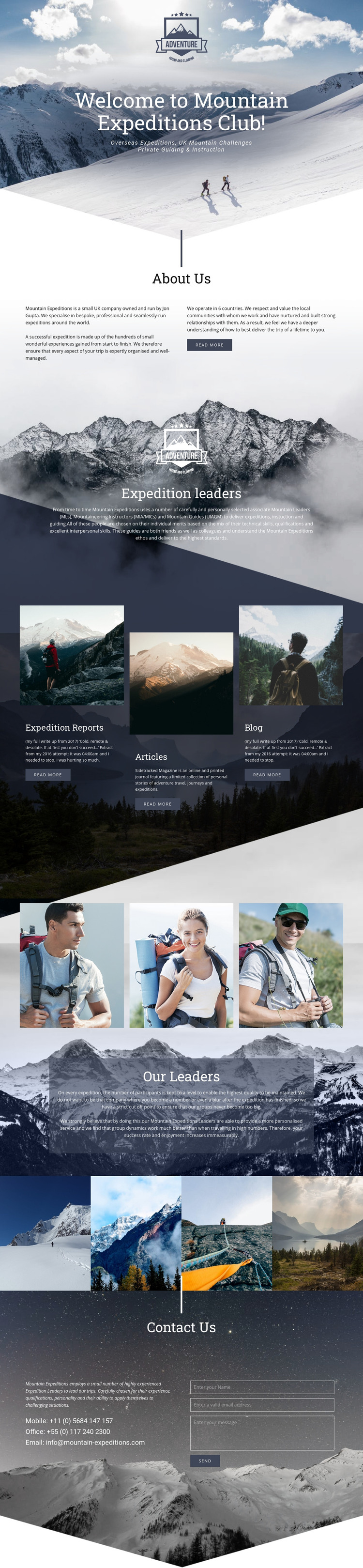 Extreme mountain expedition Homepage Design