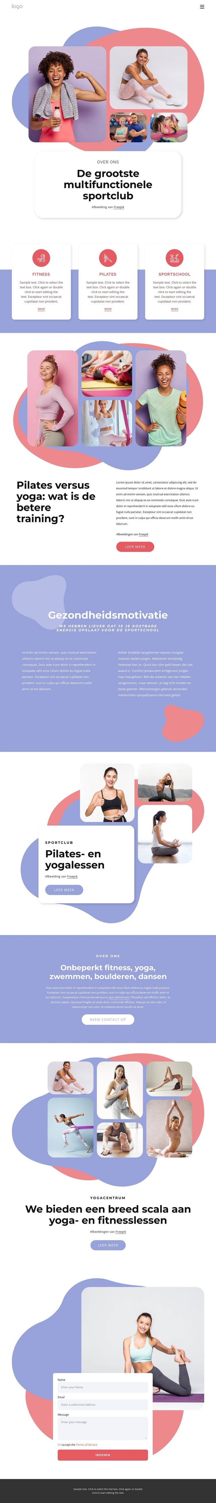 Multifunctionele sportclub Website ontwerp