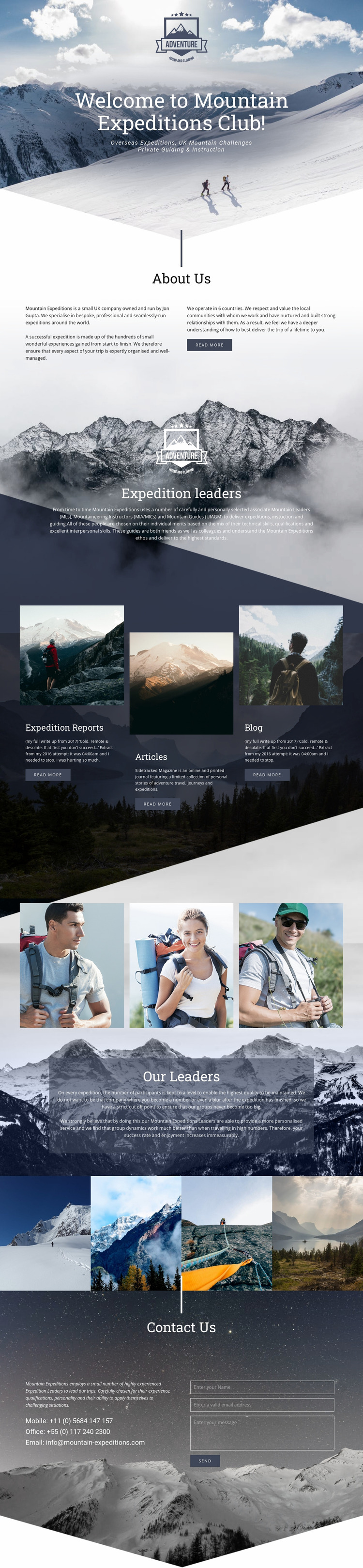 Extreme mountain expedition Website Mockup