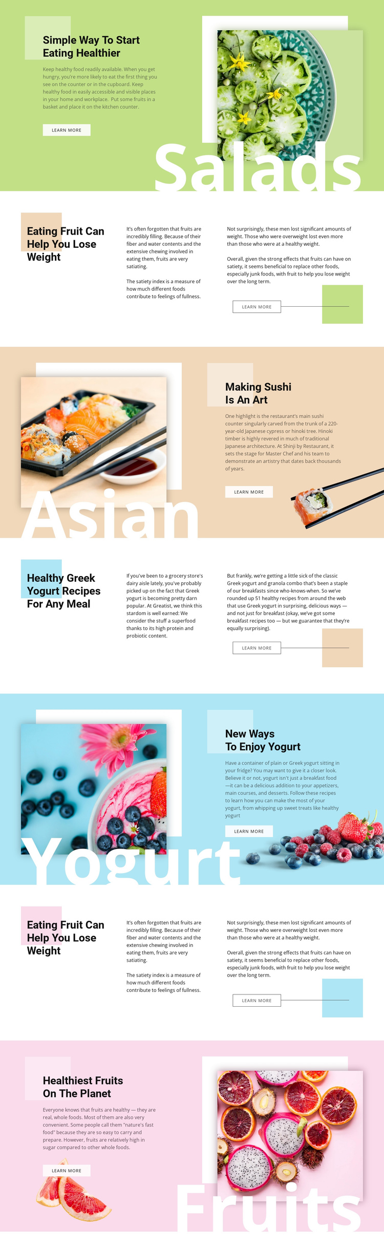 Healthy menu One Page Template