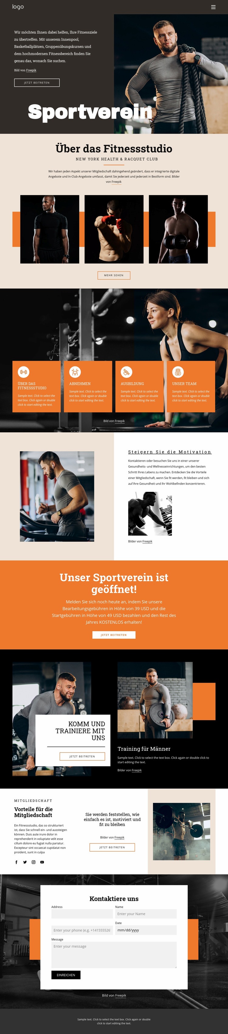 Bequeme persönliche Trainingsprogramme Eine Seitenvorlage