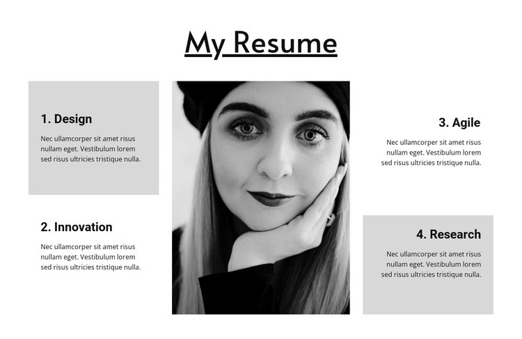 Resume of a wide profile designer Elementor Template Alternative