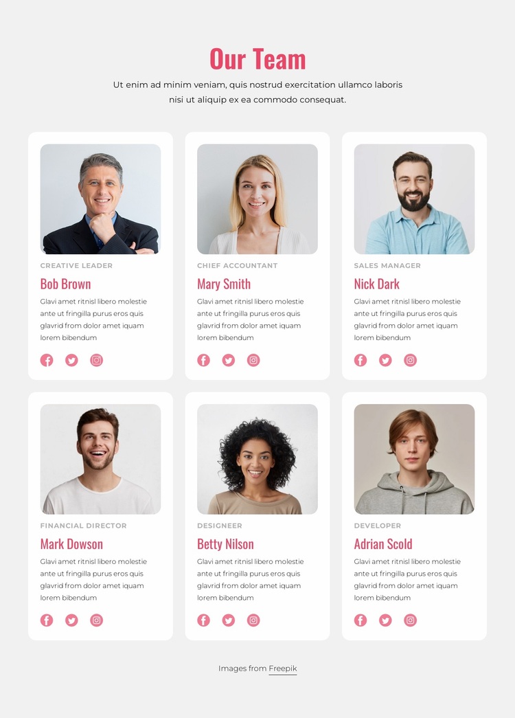 Meet the team block Website Design