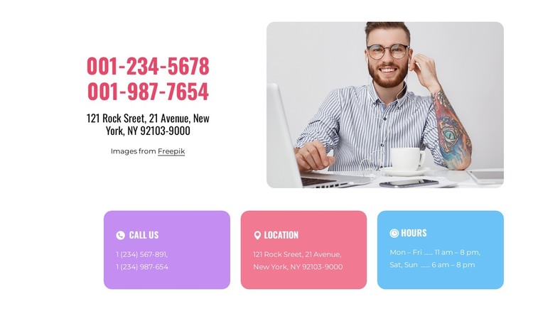 Contact us block with grid repeater HTML Template
