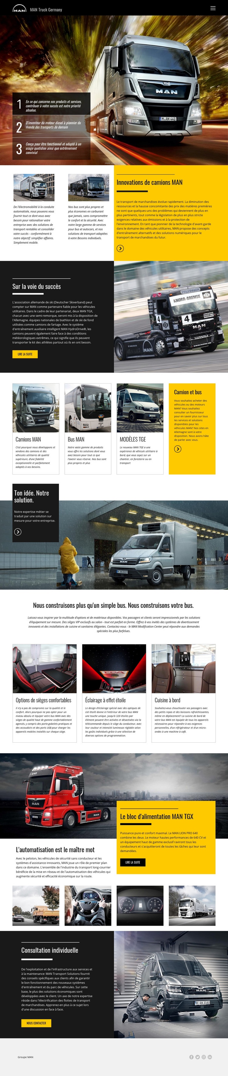 Camions Man pour le transport Conception de site Web