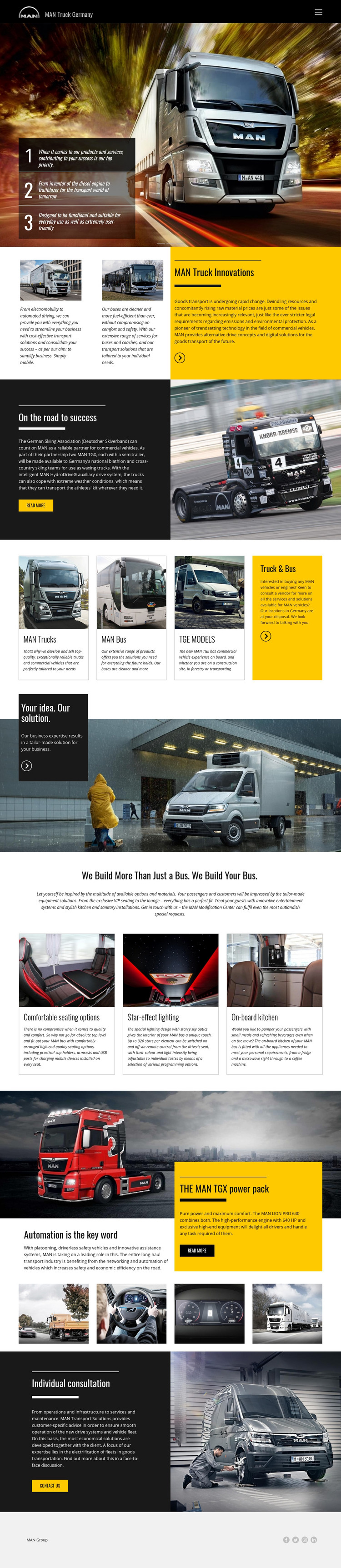 Man trucks for transportation Homepage Design