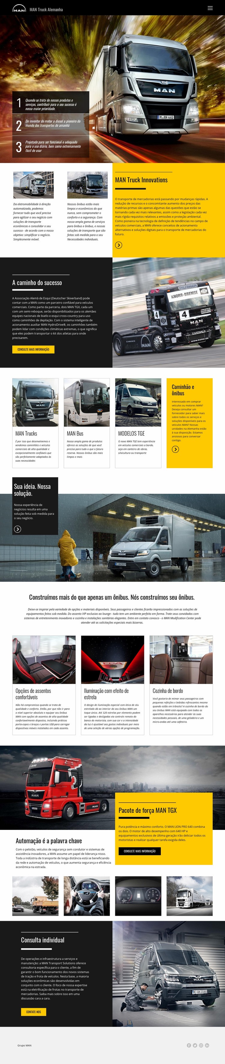 Caminhões para transporte Design do site