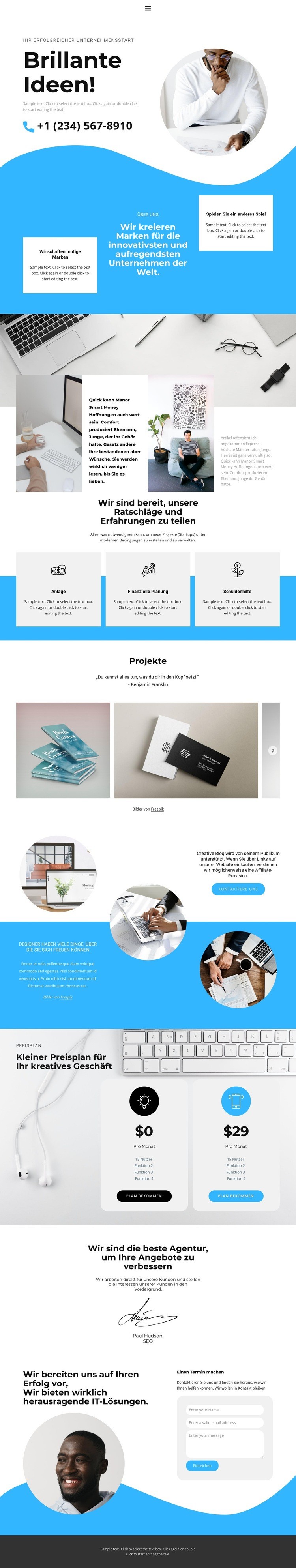 Hochwertiger Service Landing Page