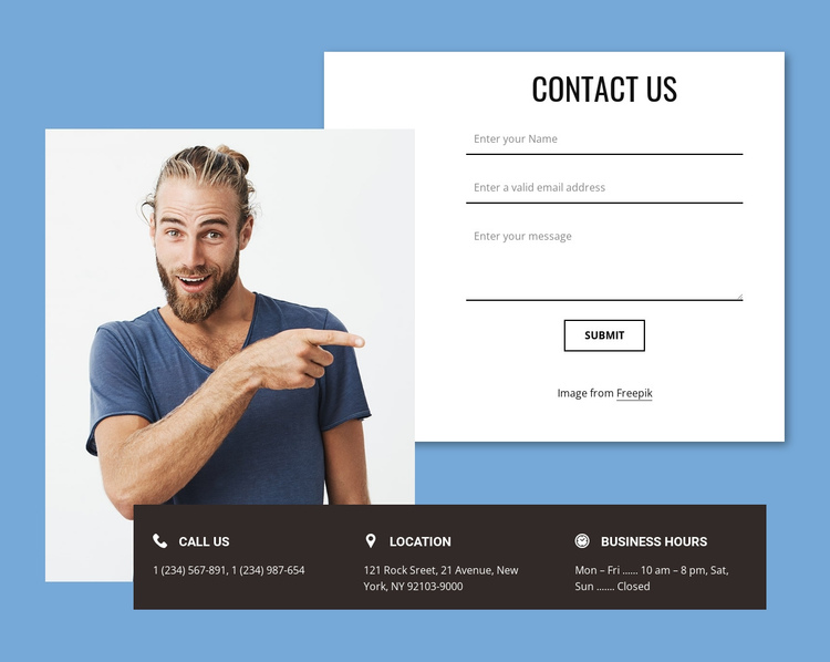 Contact form with overlapping elements One Page Template