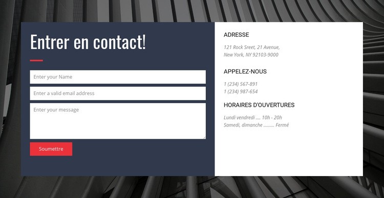 Formulaire de contact avec fond Modèles de constructeur de sites Web