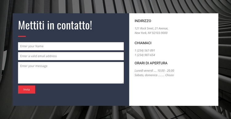 Modulo di contatto con sfondo Costruttore di siti web HTML