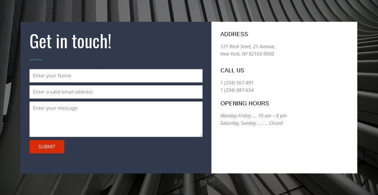 Contact form with background One Page Template