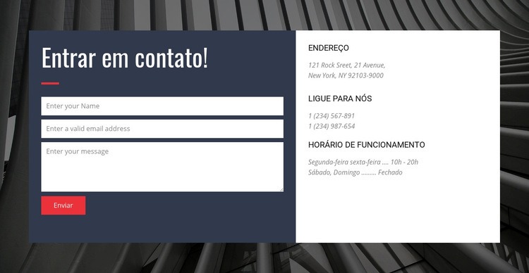 Formulário de contato com fundo Maquete do site