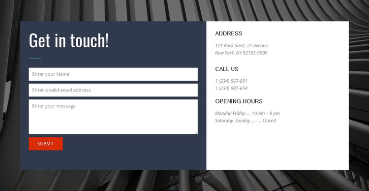 Contact form with background Web Design