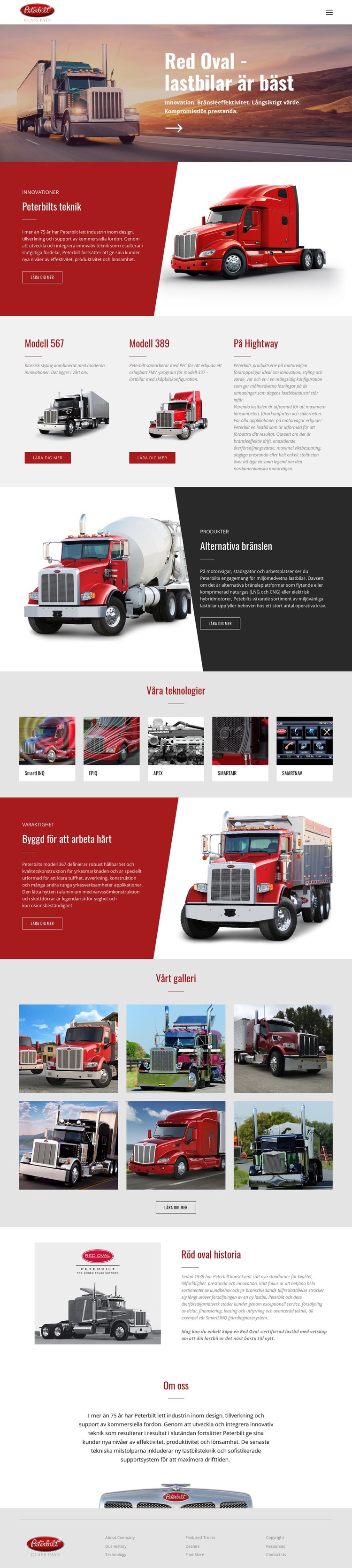 Röd oval lastbilstransport Hemsidedesign