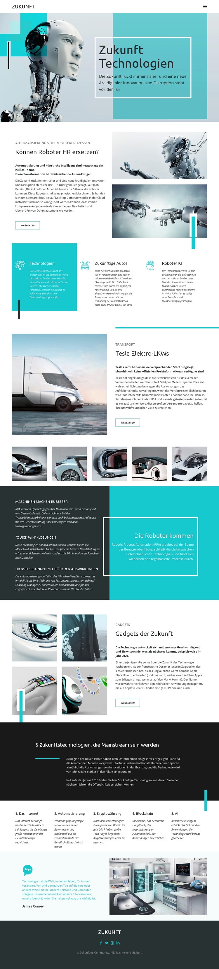 Zukunfts-Technologie Landing Page